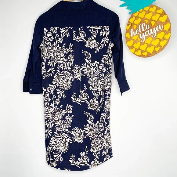 LOFT | Blue Button Front Collared Shift Dress-XXSP - Picture 4 of 4